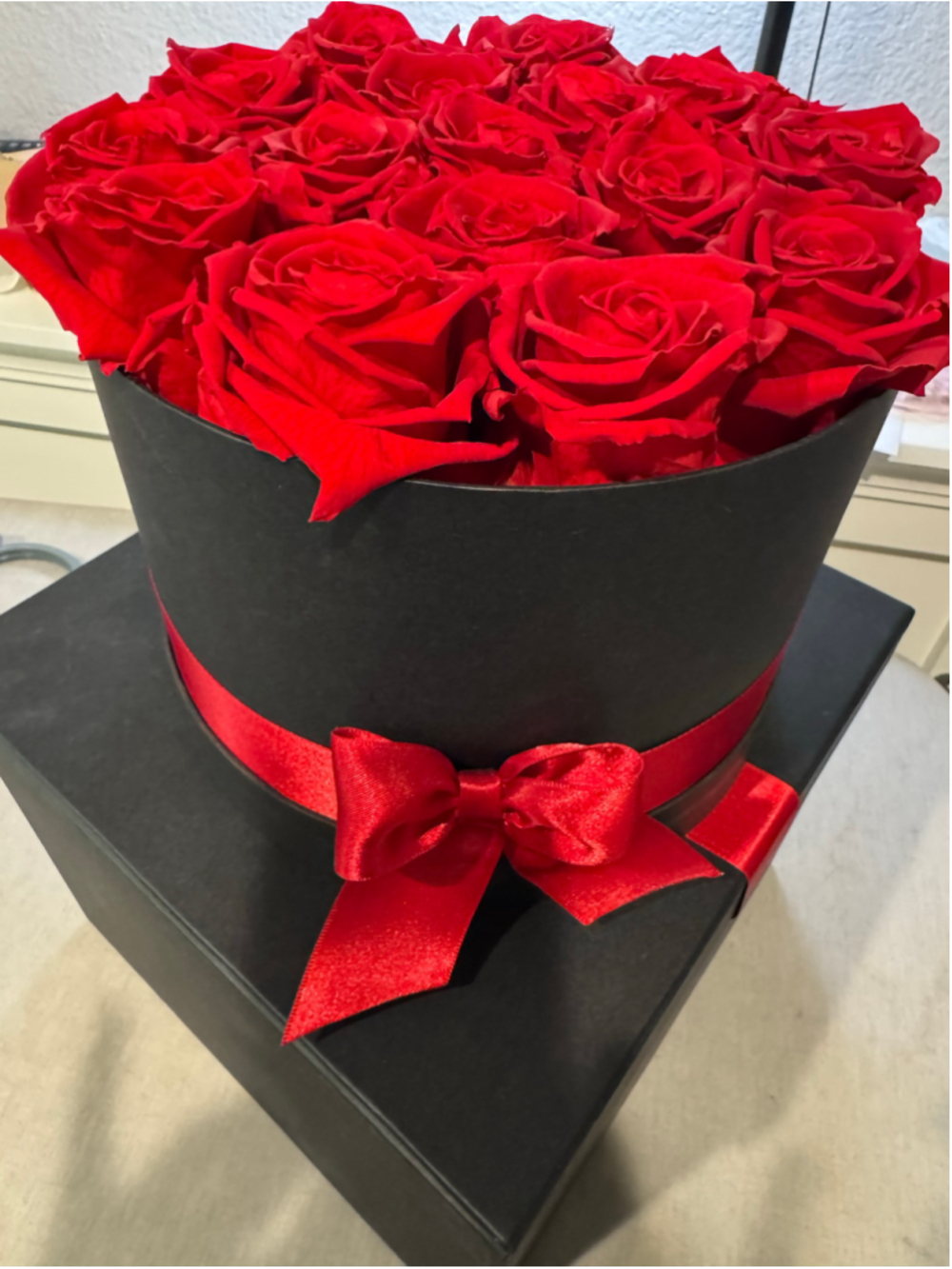 Unbranded Home Decor Preserved Red Roses Floral Arrangement in Black Box